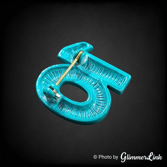 Teal Enamel Number Ten Metal Brooch Pin - Picture 5 of 8